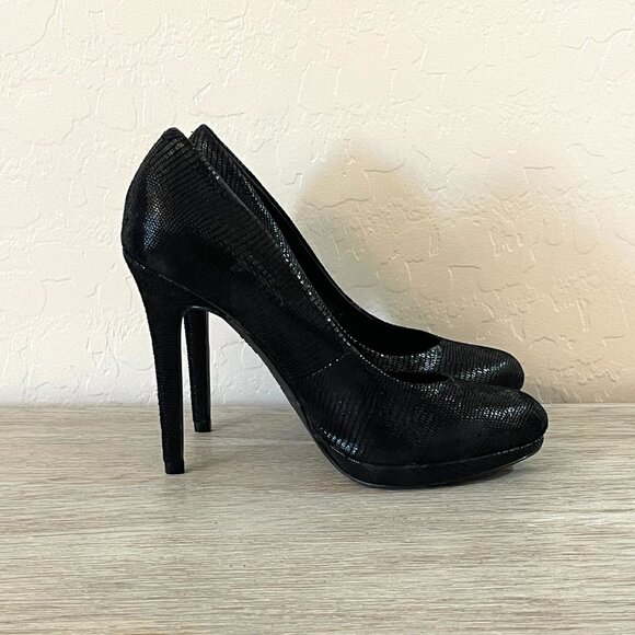 INC International Concepts Louie Black Leather Platform Heels Pumps 6 Worn Once - Picture 5 of 11